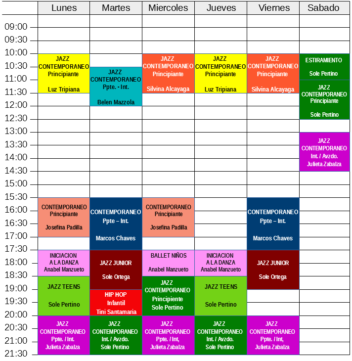 Grilla de clases. Horarios MArzo 2019