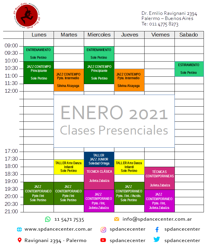 horarios de clases de danza presenciales 2021