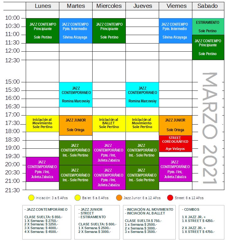 horario de clases Marzo 2021