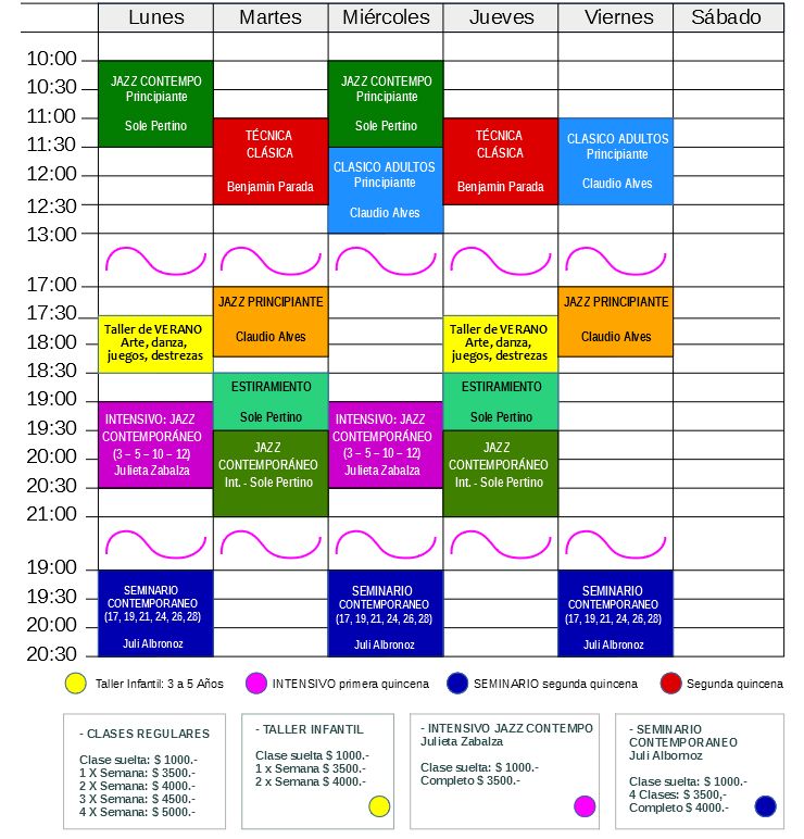 Horarios clases de danza Enero 2022