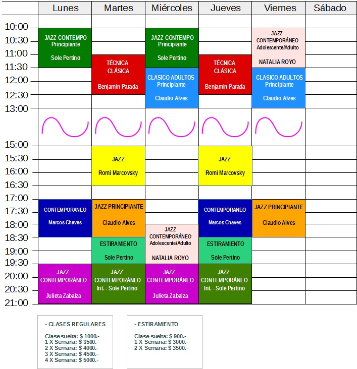 Horarios clases de danza Febrero 2022