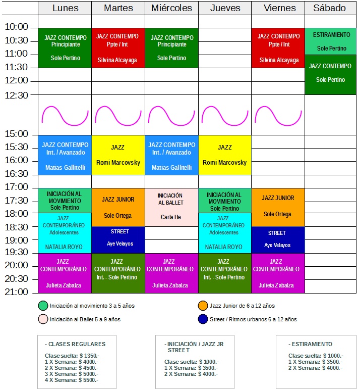 Horarios de las clases Marzo 2022