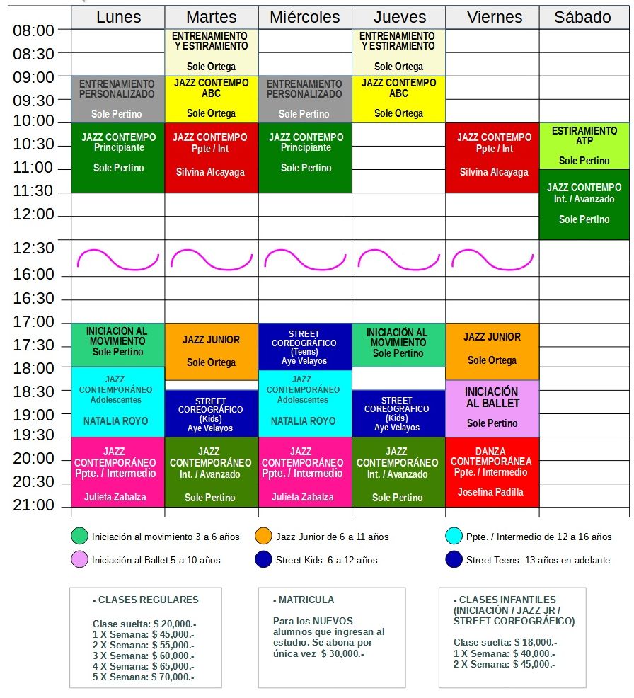 Horarios de las clases de danza